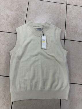 Calvin Klein V-Neck Knit Sweater Vest in Bone White